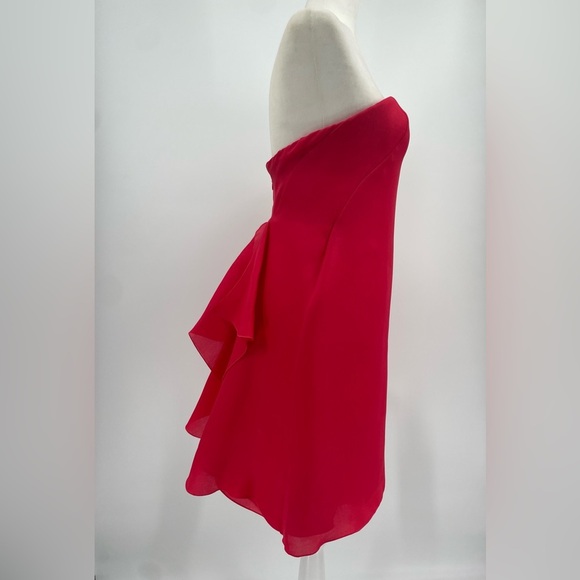 Ralph Lauren Purple Label Silk Red Mini Dress Cocktail Ruffle Strapless Runway 4 - Picture 3 of 16